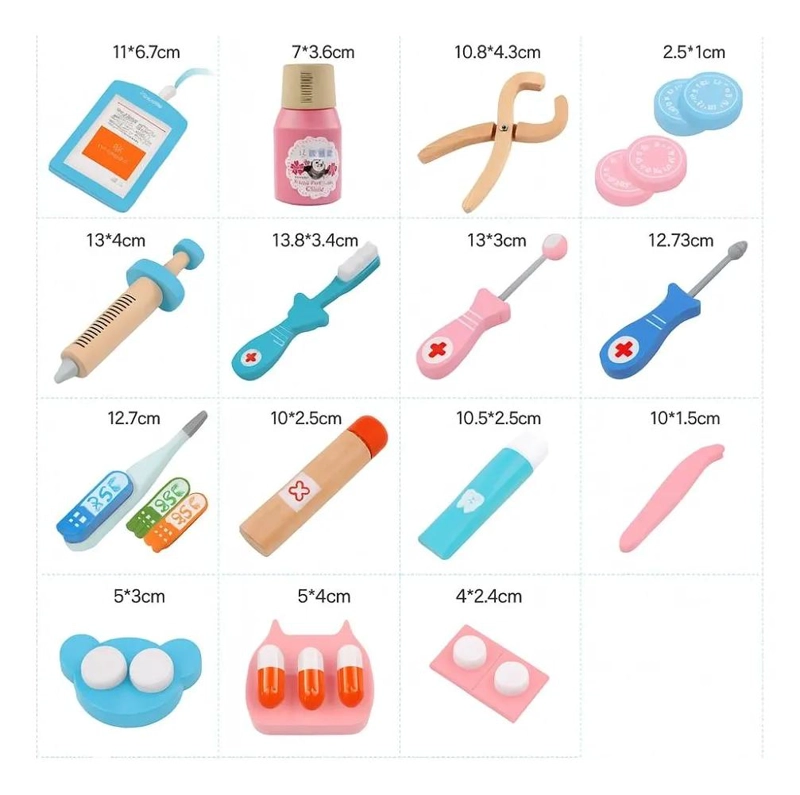 KIT DIDACTICO INFANTIL DE DENTISTA EN MADERA CON 36 PIEZAS - 3