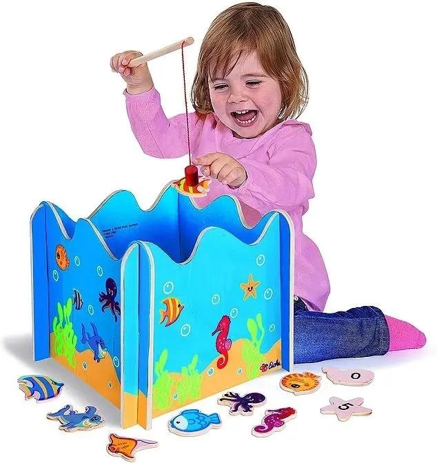 JUEGO DE PESCA MAGNE TICO DE MADERA PARA NIÑOS - 1