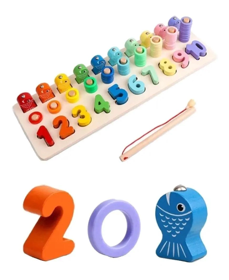 JUGUETE DE MADERA PARA NIÑOS CON PESCA MAGNE TICA EDUCATIVA - 1