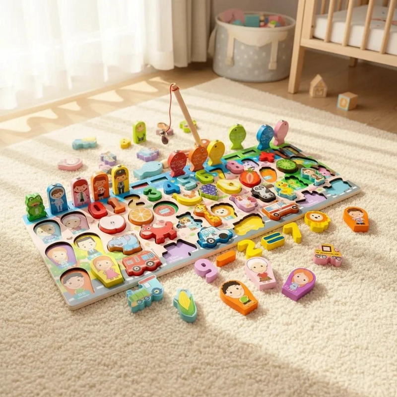SET DIDACTICO DE MADERA CON NUMEROS Y JUEGO DE PESCA - 5