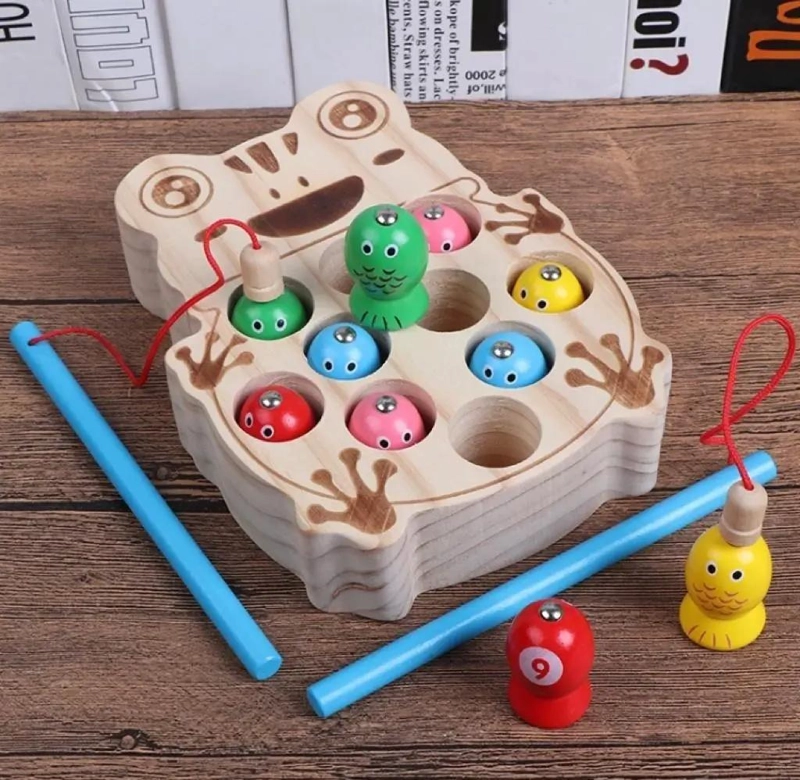 JUEGO DE PESCA MAGNE TICO DE MADERA PARA NIÑOS - 3