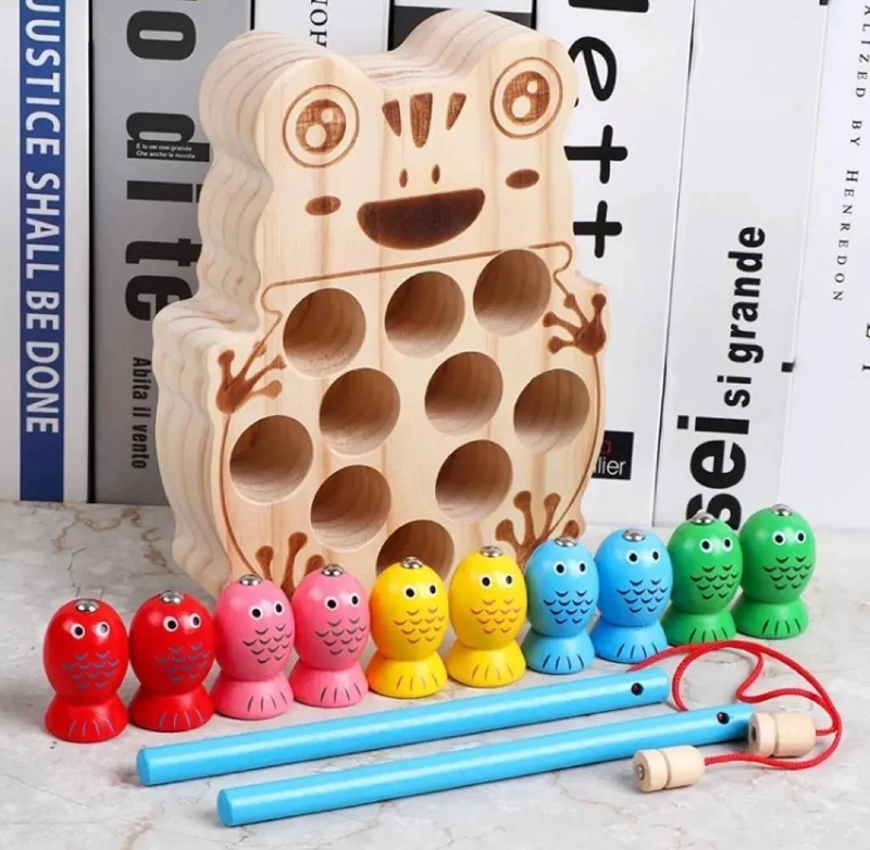 JUEGO DE PESCA MAGNE TICO DE MADERA PARA NIÑOS - 4