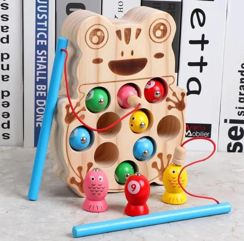 JUEGO DE PESCA MAGNE TICO DE MADERA PARA NIÑOS - 8