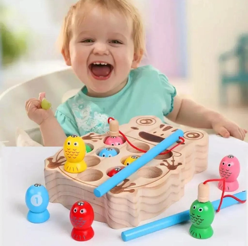 JUEGO DE PESCA MAGNE TICO DE MADERA PARA NIÑOS - 9