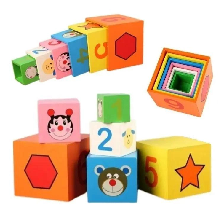 JUEGO DIDACTICO DE MADERA TORRE CUBOS ENCAJE PARA NIÑOS - 1