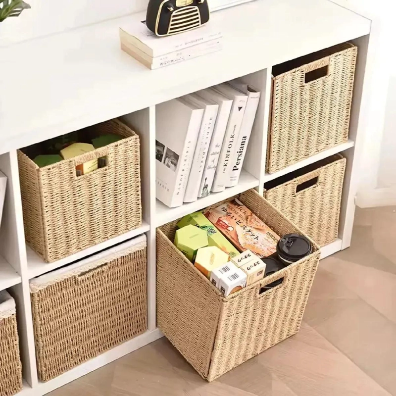 CESTA ORGANIZADOR DECORATIVA DE MIMBRE PLEGABLE PARA EL HOGAR - 5