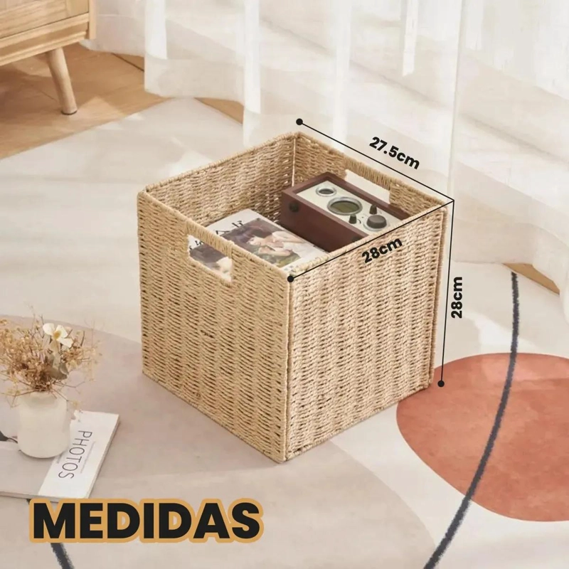 CESTA ORGANIZADOR DECORATIVA DE MIMBRE PLEGABLE PARA EL HOGAR - 6