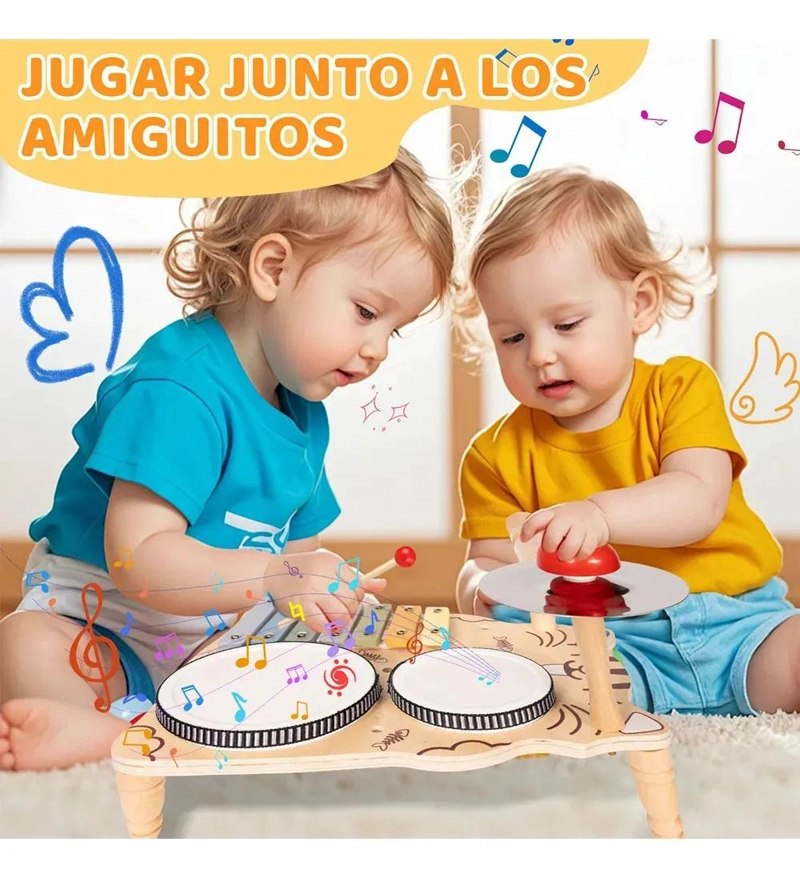 JUGUETE MUSICAL DE MADERA 7 EN 1 PARA BEBE S CON XILOFONO Y PERCUSION - 4