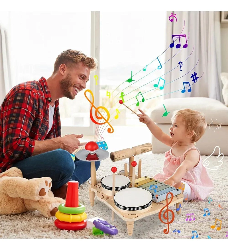 JUGUETE MUSICAL DE MADERA 7 EN 1 PARA BEBE S CON XILOFONO Y PERCUSION - 7