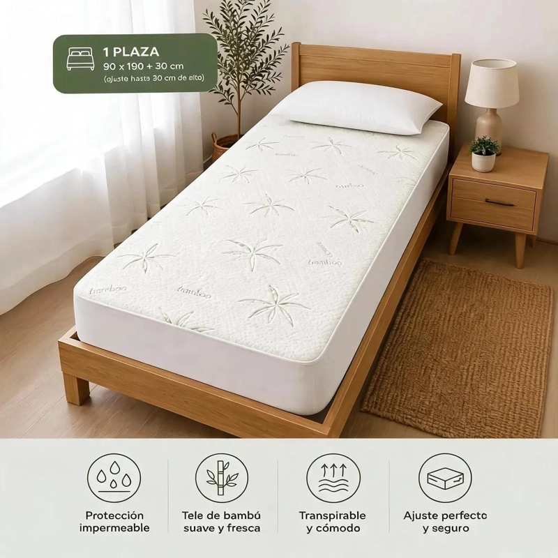 PROTECTOR DE COLCHON IMPERMEABLE Y SUAVE PARA HOGAR - 1