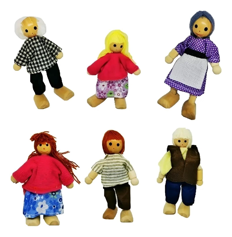 FAMILIA DE MUÑECOS DE MADERA PARA CASA DE MUÑECA - 1