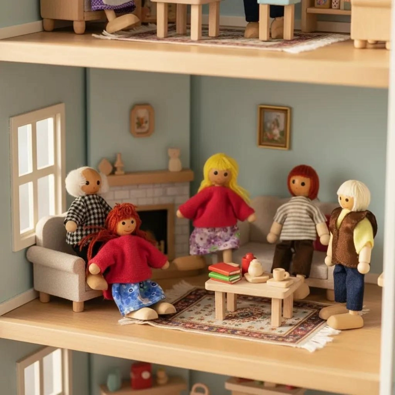 FAMILIA DE MUÑECOS DE MADERA PARA CASA DE MUÑECA - 3