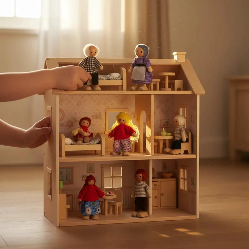 FAMILIA DE MUÑECOS DE MADERA PARA CASA DE MUÑECA - 4