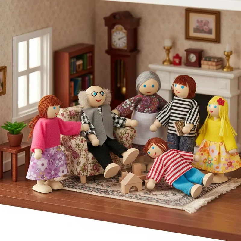 MUÑECOS DE MADERA PARA CASA DE MUÑECAS CON FAMILIA COMPLETA - 2
