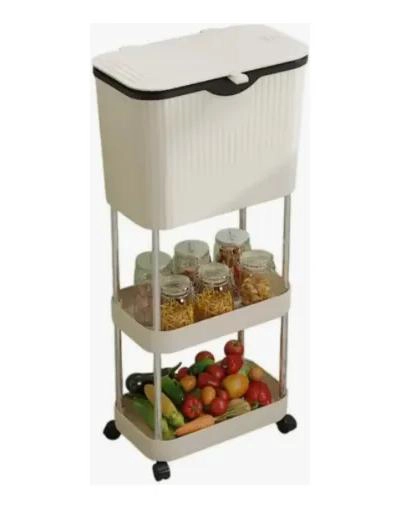 CONTENEDOR ORGANIZADOR 3 NIVELES CON RUEDAS COLOR CREMA - 1