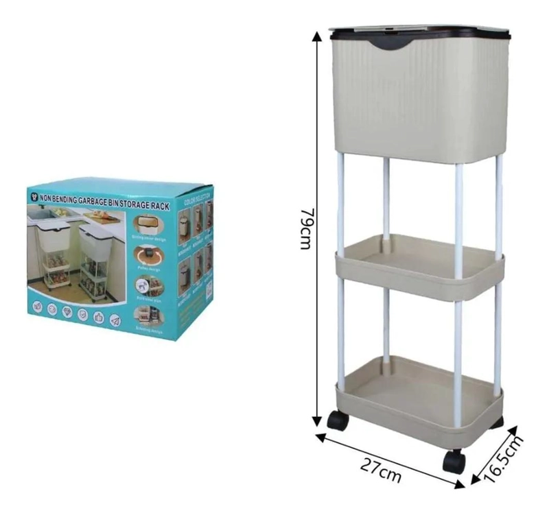 CONTENEDOR ORGANIZADOR 3 NIVELES CON RUEDAS COLOR CREMA - 2