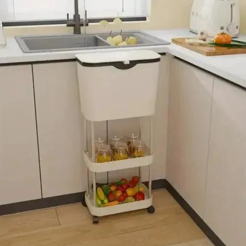 CONTENEDOR ORGANIZADOR 3 NIVELES CON RUEDAS COLOR CREMA - 5