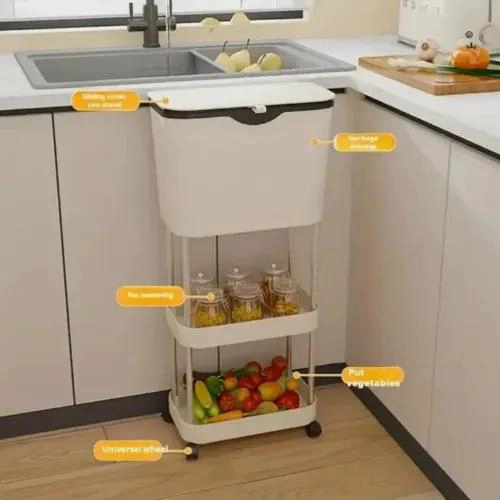 CONTENEDOR ORGANIZADOR 3 NIVELES CON RUEDAS COLOR CREMA - 6