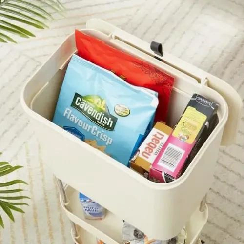 CONTENEDOR ORGANIZADOR 3 NIVELES CON RUEDAS COLOR CREMA - 7
