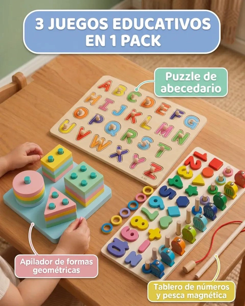 SET EDUCATIVO DE MADERA MONTESSORI CON JUGUETES DIDACTICOS - 2