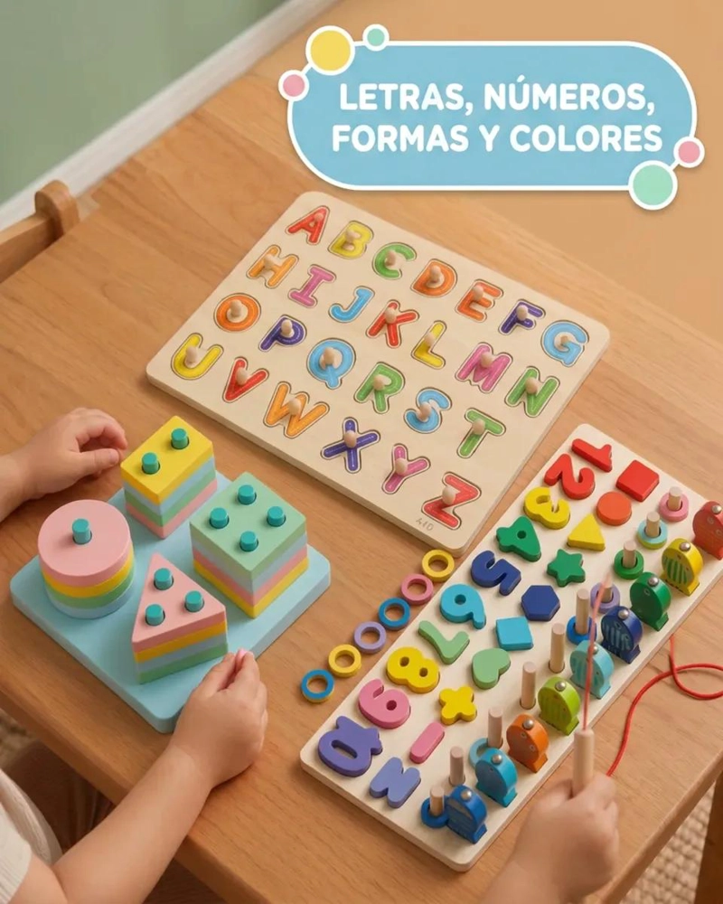 SET EDUCATIVO DE MADERA MONTESSORI CON JUGUETES DIDACTICOS - 6