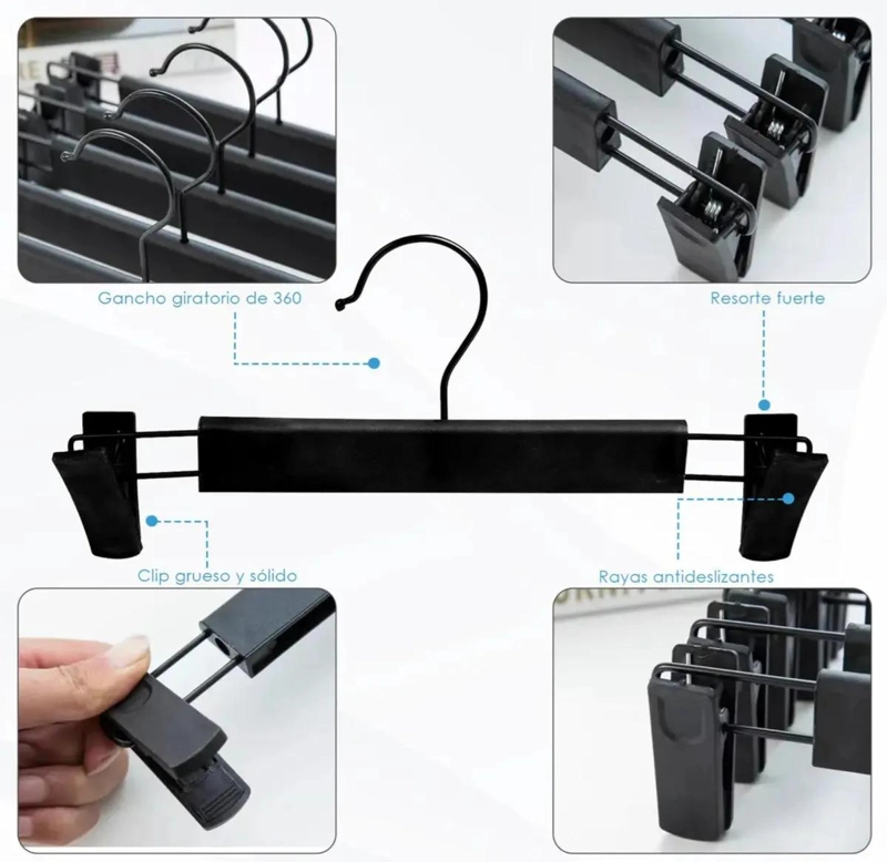 JUEGO DE 20 PERCHAS DE PLASTICO NEGRO PARA PANTALONES - 2