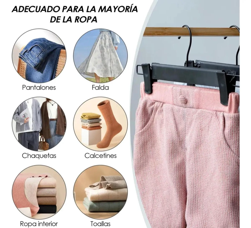 JUEGO DE 20 PERCHAS DE PLASTICO NEGRO PARA PANTALONES - 7