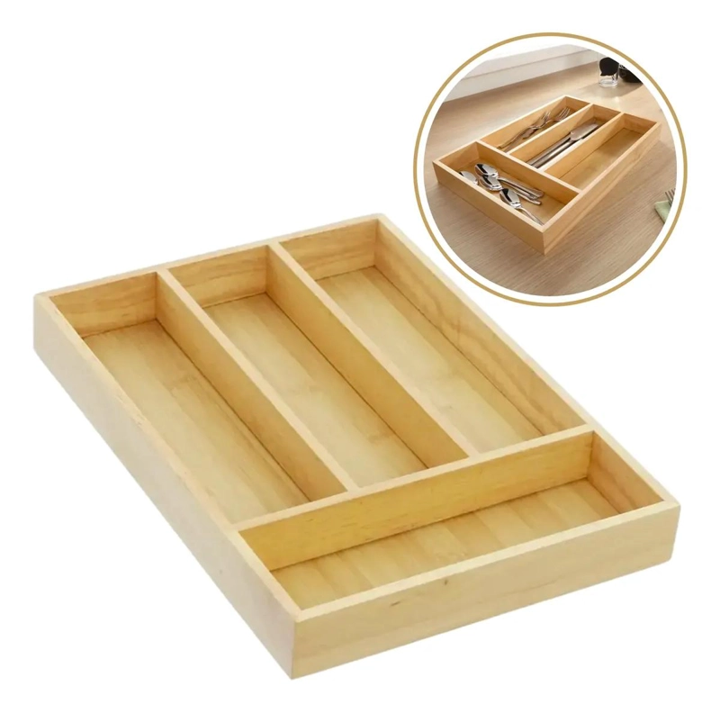 ORGANIZADOR DE CUBIERTOS DE BAMBU CON 4 COMPARTIMENTOS PARA CAJON - 1