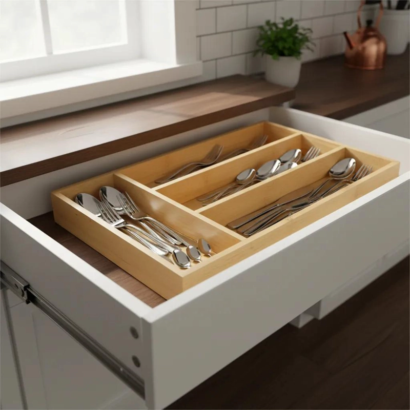 ORGANIZADOR DE CUBIERTOS DE BAMBU CON 4 COMPARTIMENTOS PARA CAJON - 2