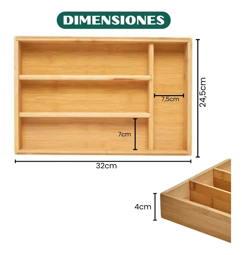 ORGANIZADOR DE CUBIERTOS DE BAMBU CON 4 COMPARTIMENTOS PARA CAJON - 3