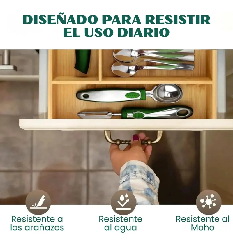 ORGANIZADOR DE CUBIERTOS DE BAMBU CON 4 COMPARTIMENTOS PARA CAJON - 5