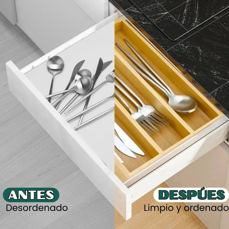 ORGANIZADOR DE CUBIERTOS DE BAMBU CON 4 COMPARTIMENTOS PARA CAJON - 6