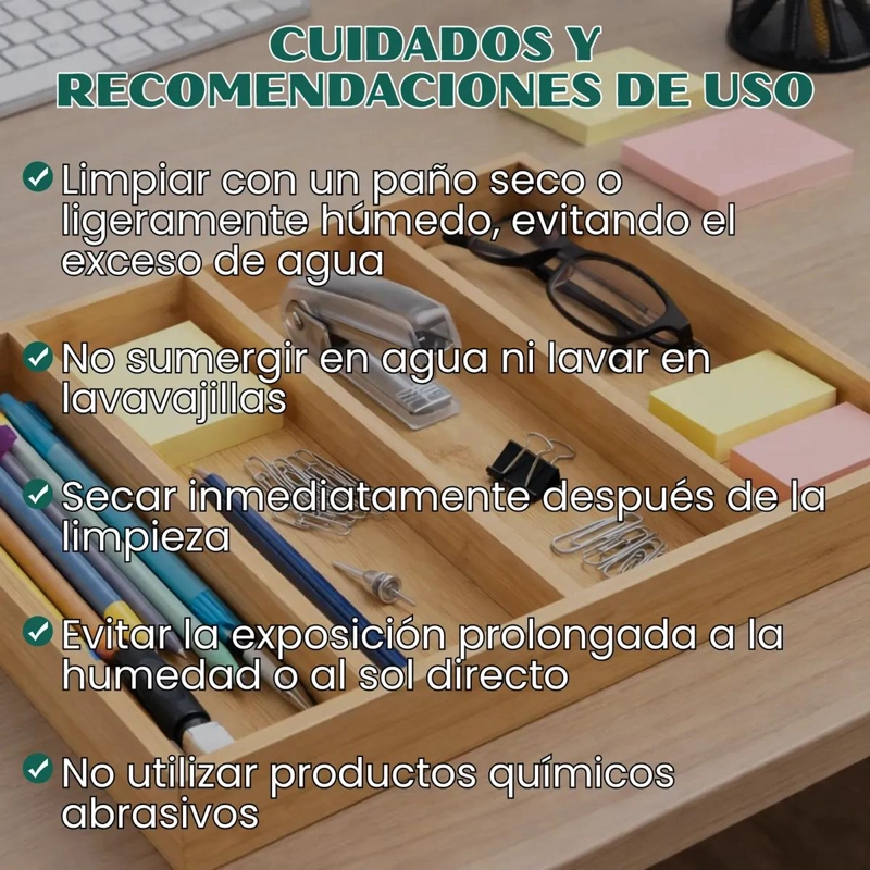 ORGANIZADOR DE CUBIERTOS DE BAMBU CON 4 COMPARTIMENTOS PARA CAJON - 7