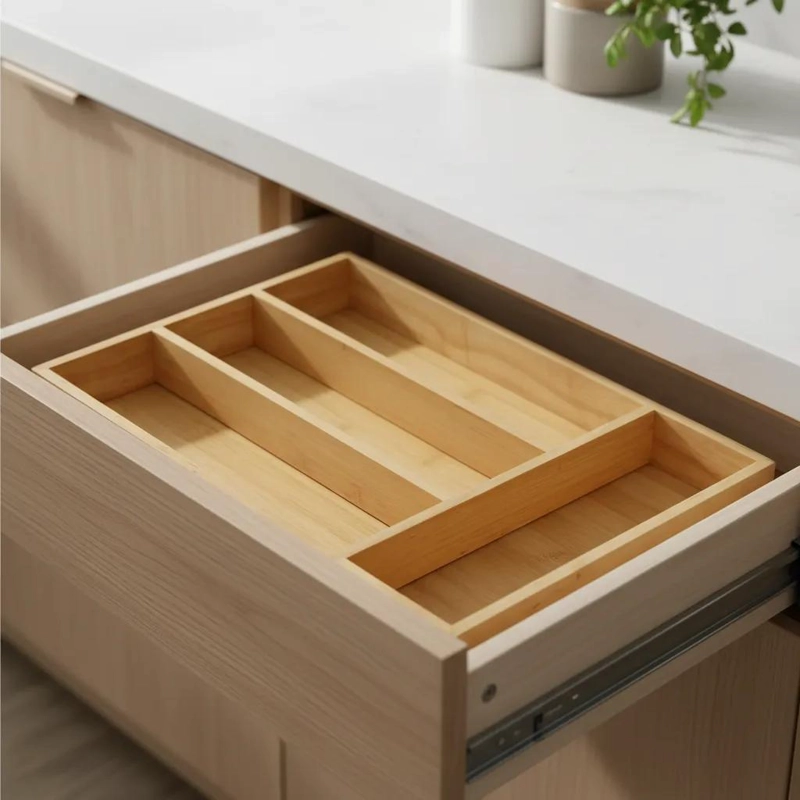 ORGANIZADOR DE CUBIERTOS DE BAMBU CON 4 COMPARTIMENTOS PARA CAJON - 9