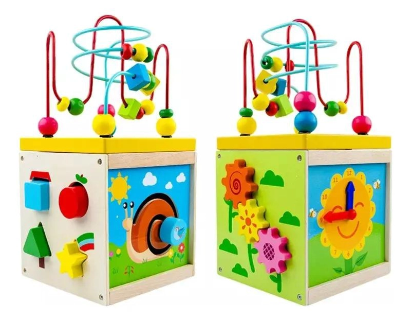 CUBO DIDACTICO INTERACTIVO DE MADERA PARA BEBE S EN COLOR VERDE - 1