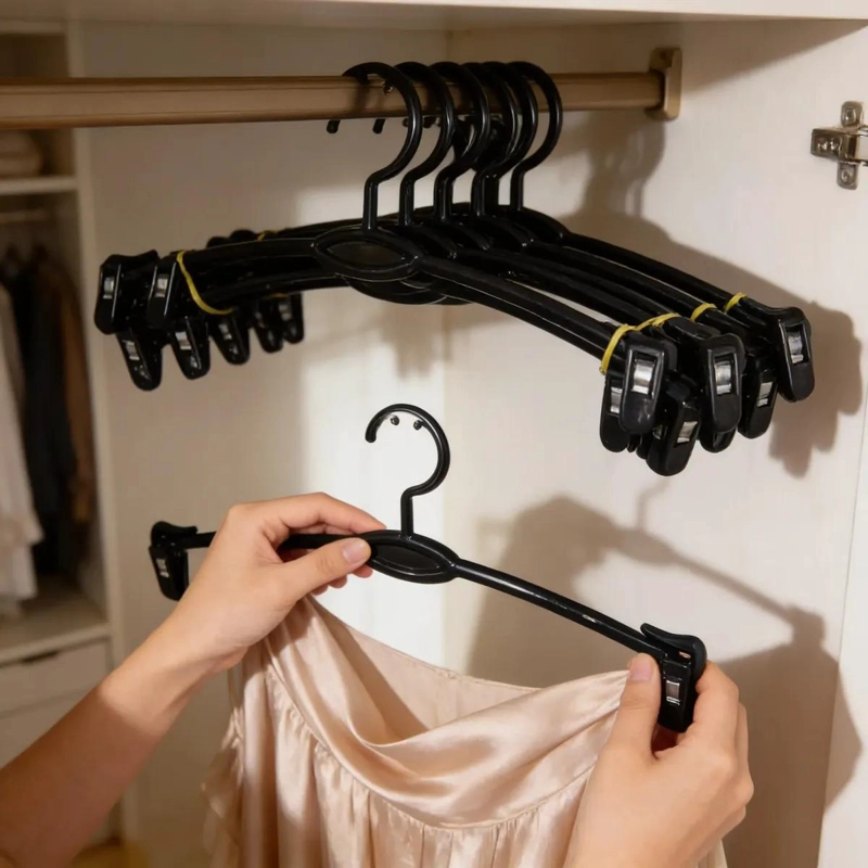 PACK DE 30 COLGADORES DE PLASTICO NEGRO PARA ROPA - 2