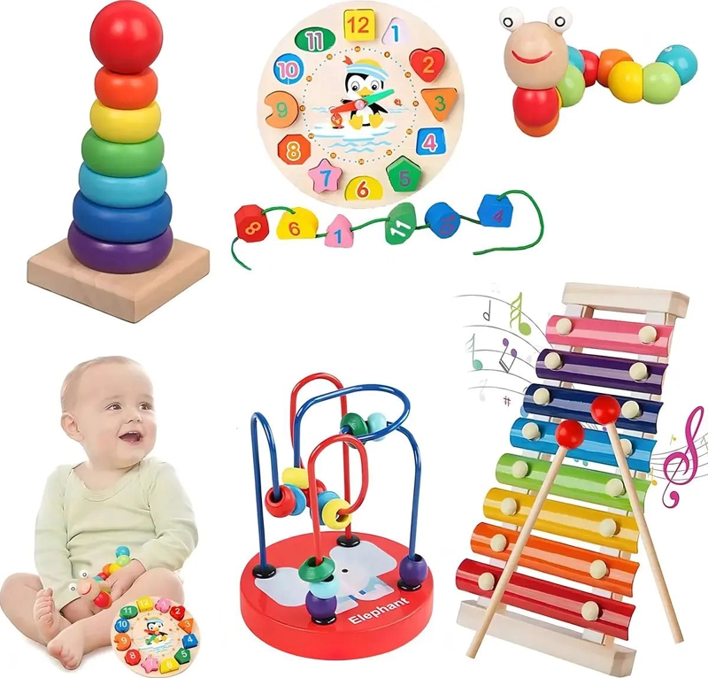 PACK DE JUGUETES DIDACTICOS DE MADERA PARA APRENDIZAJE INFANTIL - 8