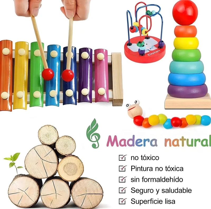 PACK DE JUGUETES DIDACTICOS DE MADERA PARA APRENDIZAJE INFANTIL - 9