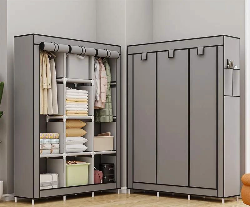 CLOSET ARMABLE DE TELA CON 8 ESTANTES Y 2 BARRALES - 1