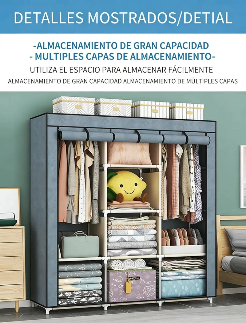 CLOSET ARMABLE DE TELA CON 8 ESTANTES Y 2 BARRALES - 10