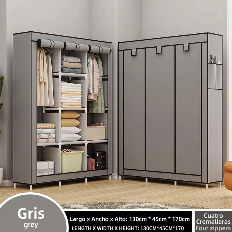 CLOSET ARMABLE DE TELA CON 8 ESTANTES Y 2 BARRALES - 3