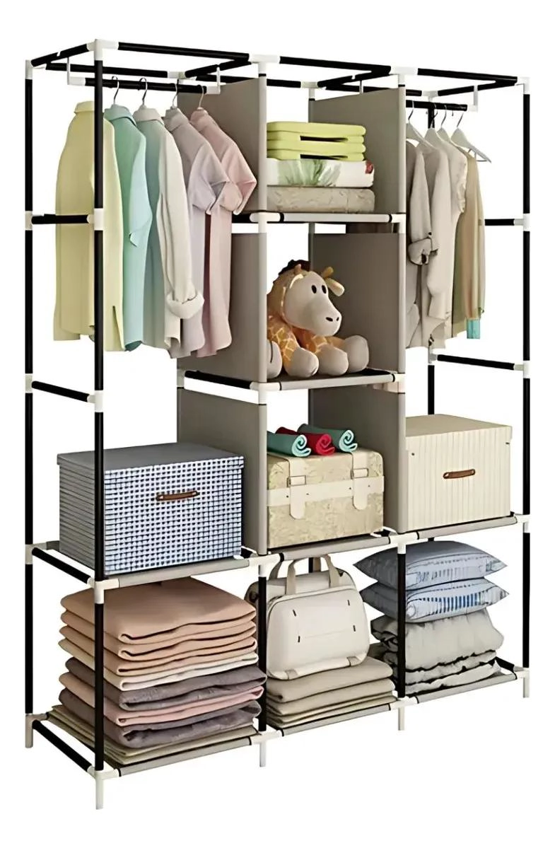 CLOSET ARMABLE DE TELA CON 8 ESTANTES Y 2 BARRALES - 5