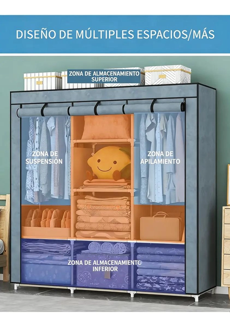 CLOSET ARMABLE DE TELA CON 8 ESTANTES Y 2 BARRALES - 9