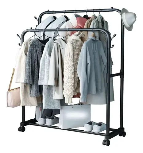 PERCHERO COLGANTE DE ROPA CON RUEDAS Y DOS NIVELES - 3