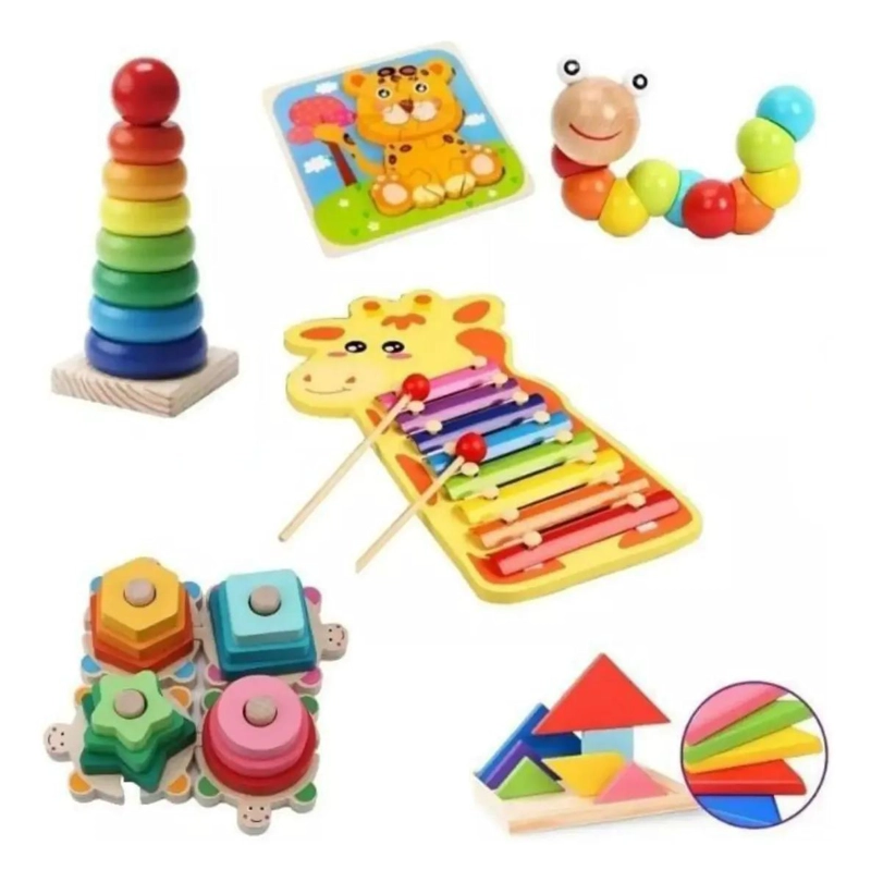 PACK DE 6 JUGUETES DIDACTICOS DE MADERA PARA NIÑOS - 1