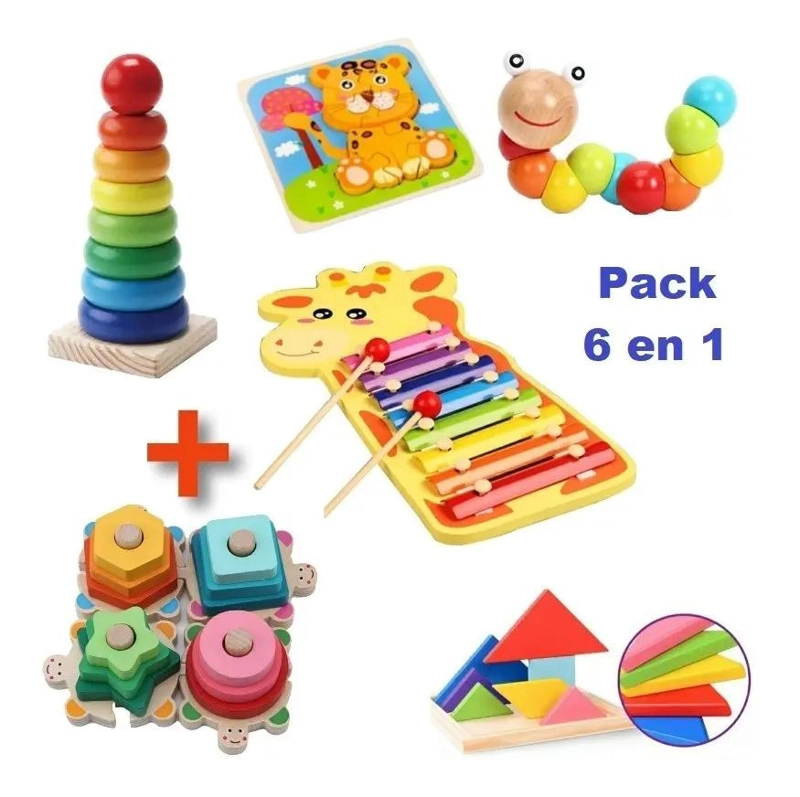 PACK DE 6 JUGUETES DIDACTICOS DE MADERA PARA NIÑOS - 2