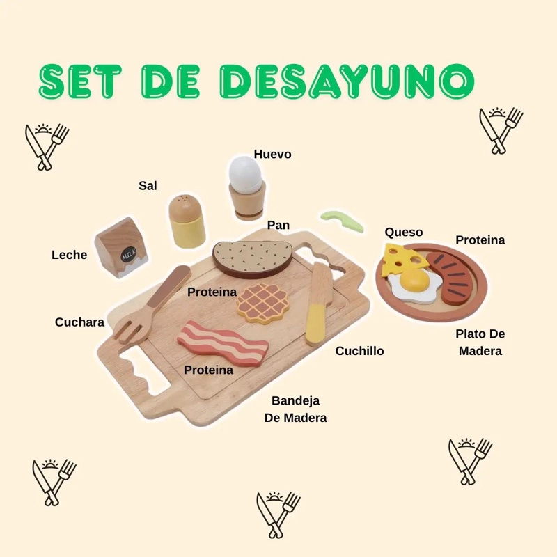 SET DE DESAYUNO DE MADERA PARA NIÑOS A PARTIR DE 3 AÑOS - 1
