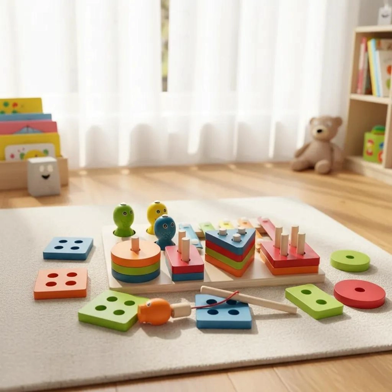 JUEGO EDUCATIVO MONTESSORI 7 EN 1 DE MADERA PARA NIÑOS - 4