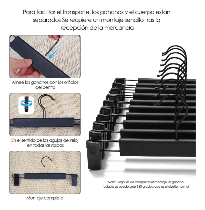 JUEGO DE 20 PERCHAS DE PLASTICO NEGRO PARA PANTALONES - 4