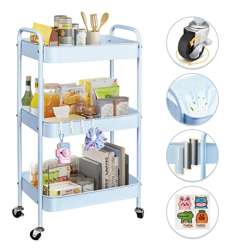 CARRITO ORGANIZADOR METAL 3 NIVELES CON RUEDAS BLOQUEABLES - 1